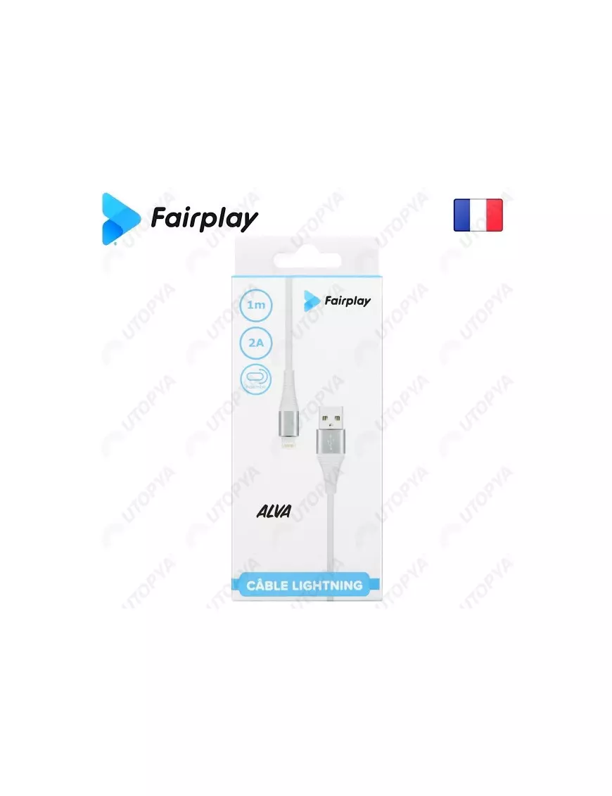 Cable USB vers Lightning 2A Fairplay ALVA 1M Blanc CAUSBFP-C02L1B - 1