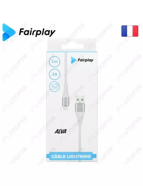 Cable USB vers Lightning 2A Fairplay ALVA 1M Blanc CAUSBFP-C02L1B - 1
