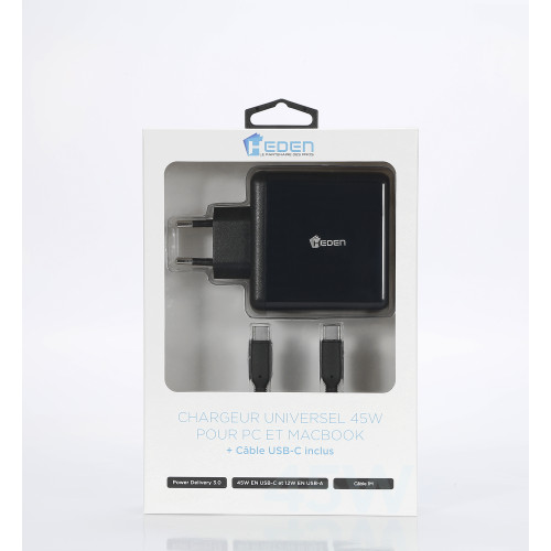 Alimentation Heden 45W USB Type C- USB 3.1 PD + USB A 12W Heden - 3 Alimentation Heden 45W USB Type C- USB 3.1 PD + USB A 12W Heden - 3