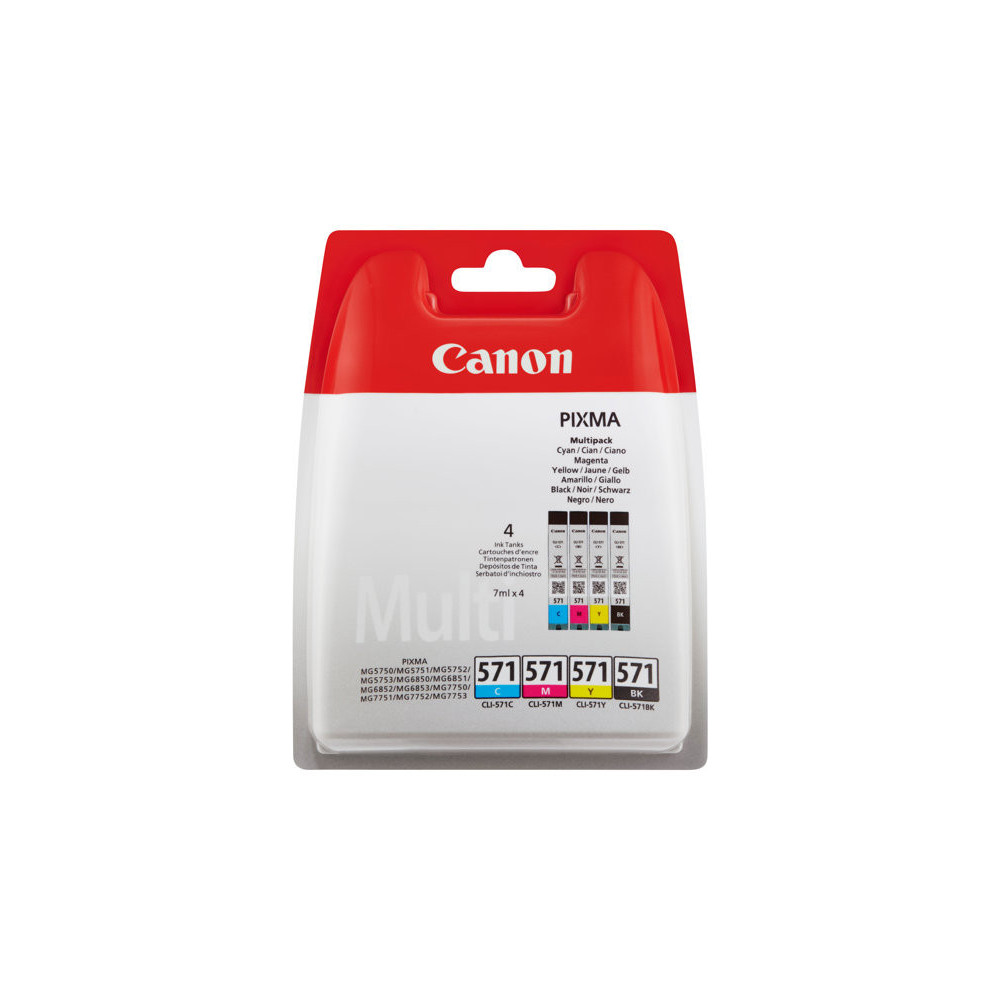 Cartouche Canon CLI 571 C/M/Y/BK Pack 3 Couleurs + 1 Noir Cartouche Canon CLI 571 C/M/Y/BK Pack 3 Couleurs + 1 Noir