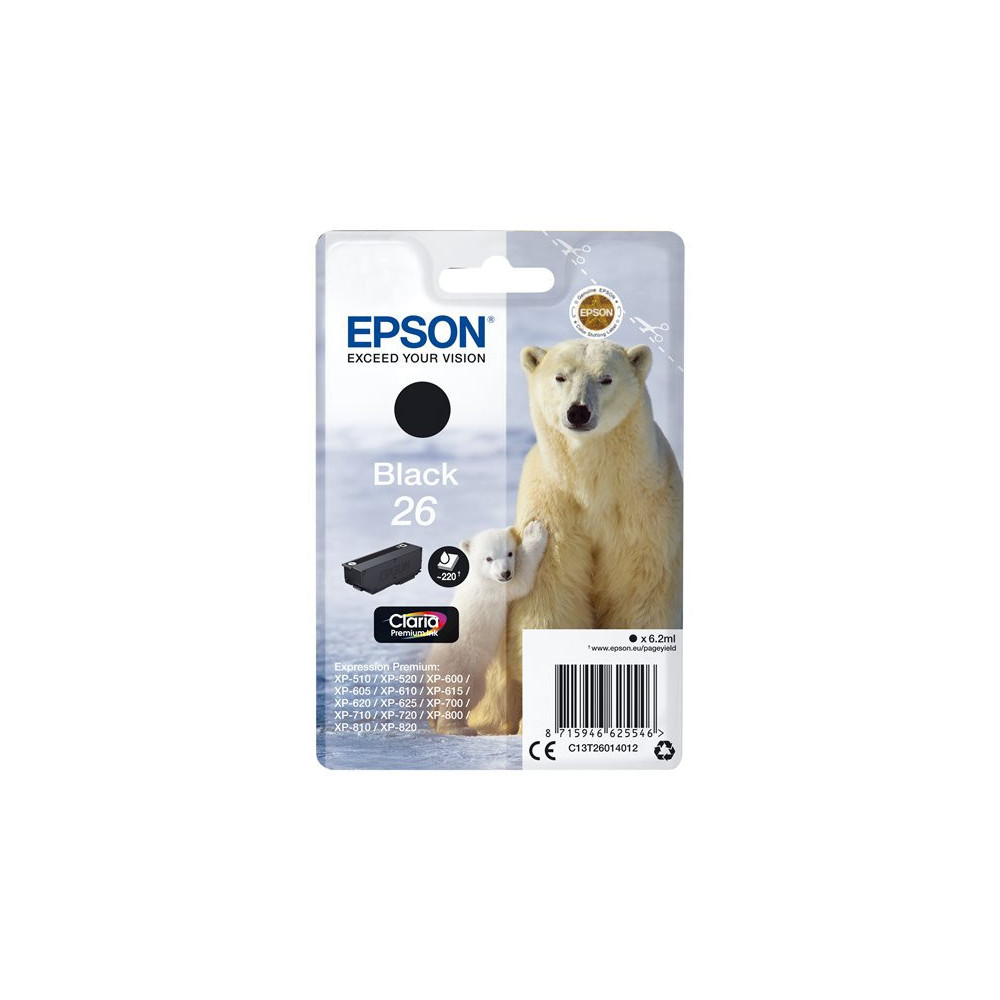 Cartouche Epson 26 Noir Photo XP-510/520/600/620/625/720/800/820 Cartouche Epson 26 Noir Photo XP-510/520/600/620/625/720/800/820