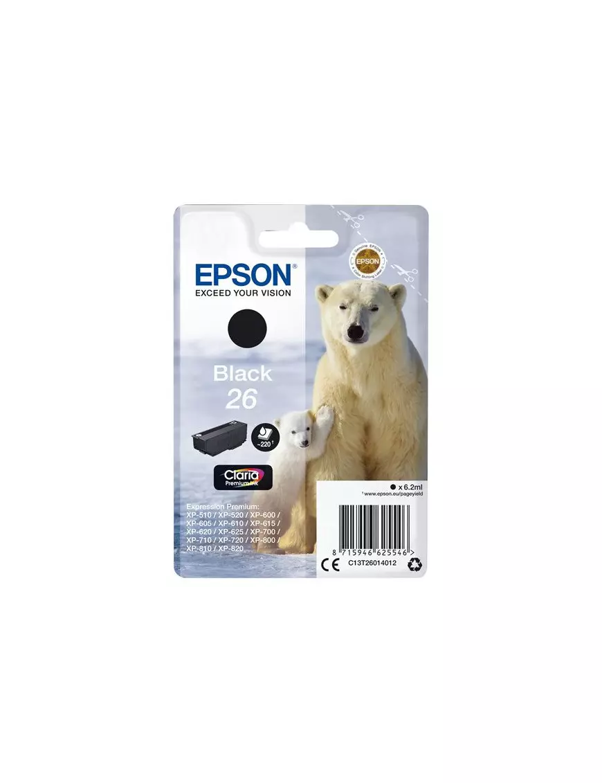 Cartouche Epson 26 Noir Photo XP-510/520/600/620/625/720/800/820 CARTEPT26BK-PHOTO - 1