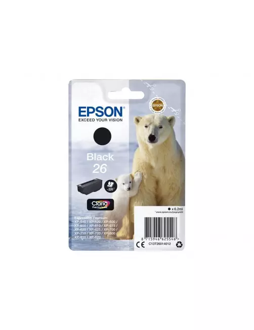 Cartouche Epson 26 Noir Photo XP-510/520/600/620/625/720/800/820 CARTEPT26BK-PHOTO - 1