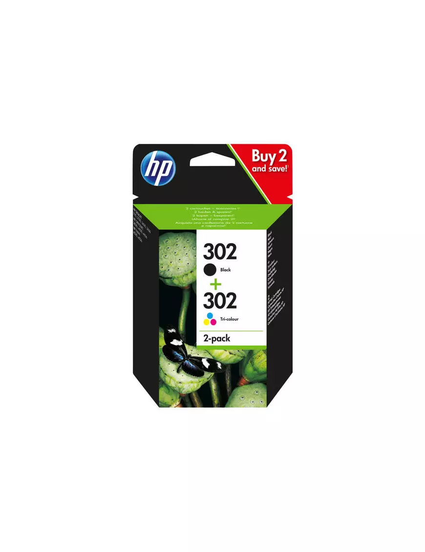 Pack Cartouche HP 302 Noir + Couleur X4D37AE CARTHP302PACK - 1