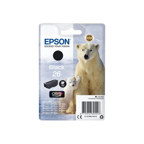 Cartouche Epson 26 Noir XP-510/520/600/620/625/720/800/820 CARTEPT26NOIR - 1 Cartouche Epson 26 Noir XP-510/520/600/620/625/720/800/820 CARTEPT26NOIR - 1