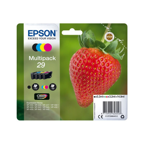 Cartouche Epson 29 Noir + 3 Couleurs XP-235/332/335/432/435 CARTEPT29MULTI - 1 Cartouche Epson 29 Noir + 3 Couleurs XP-235/332/335/432/435 CARTEPT29MULTI - 1