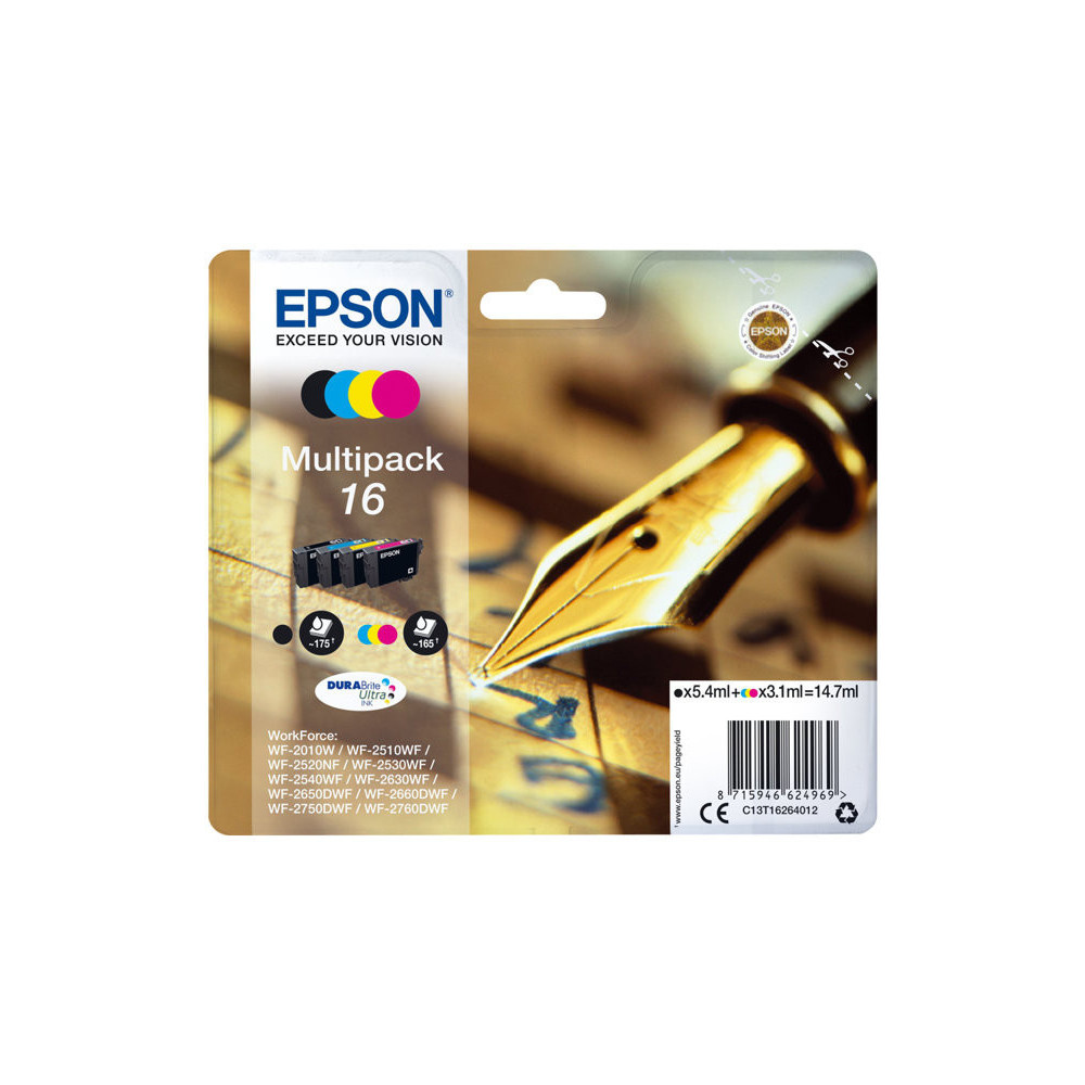 Cartouche Epson 16 Noir + 3 Couleurs WF-2010/2510/2520/2530/2540