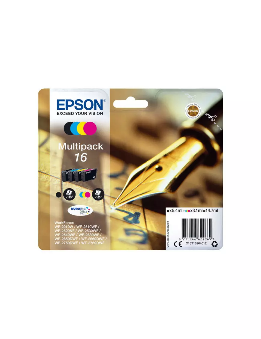 Cartouche Epson 16 Noir + 3 Couleurs WF-2010/2510/2520/2530/2540 CARTEPT16MULTI - 1