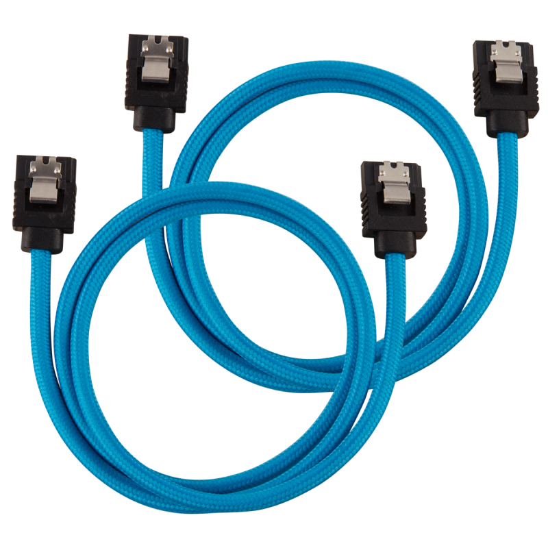 2x Câbles Corsair gainé Premium SATA 6Gbps 60 cm Bleu 2x Câbles Corsair gainé Premium SATA 6Gbps 60 cm Bleu