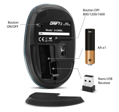 Souris Advance Drift 2 Blue 1600dpi Sans Fil Advance - 4
