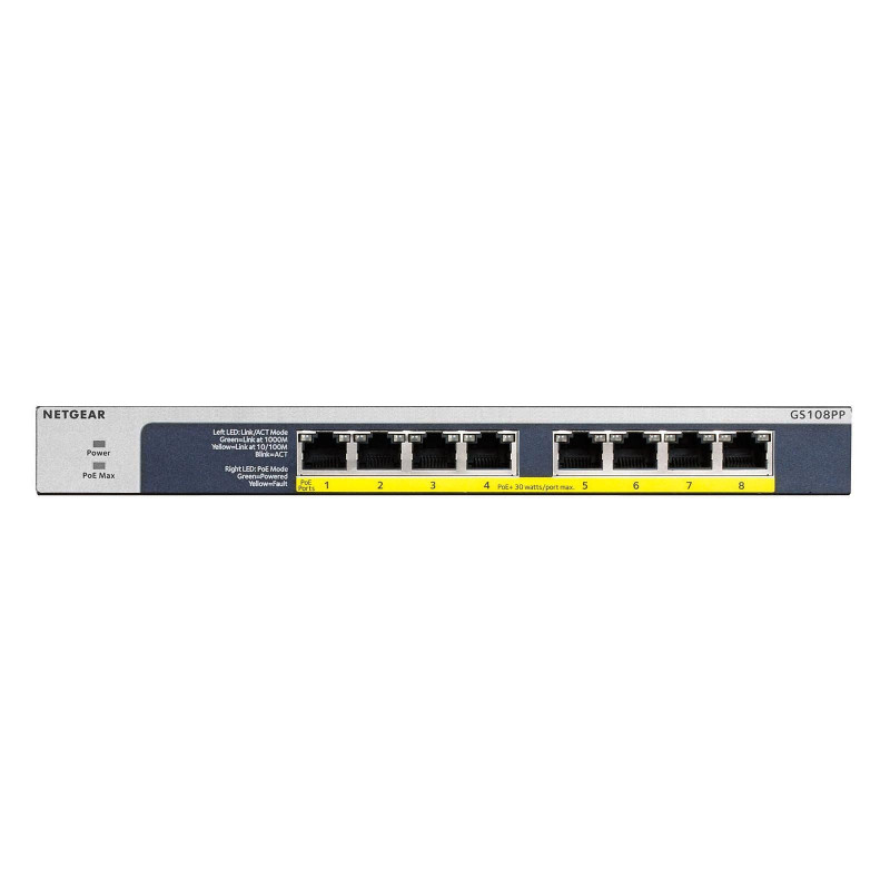 Switch RJ45 Netgear GS108PP-100EUS 10/100/1000 Mbps 8 Ports PoE+