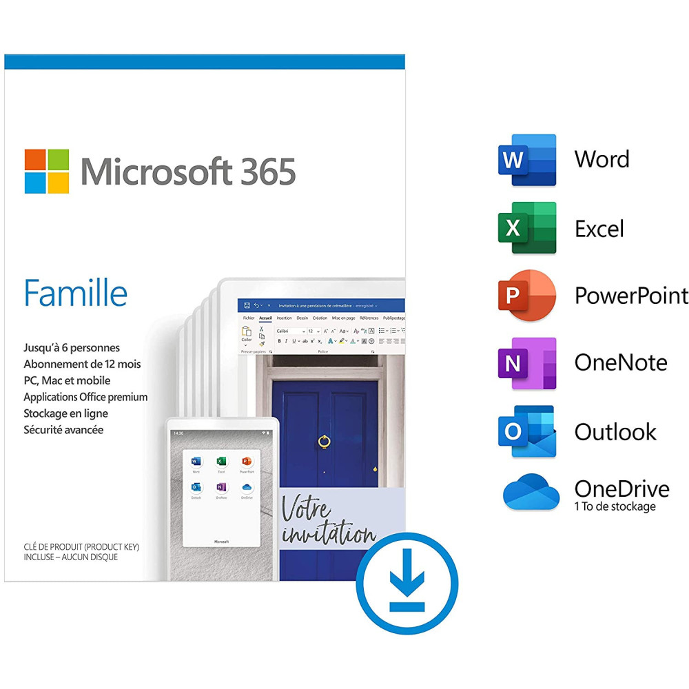 Microsoft 365 Famille 6 Personnes (ESD) Abonnement 1 an Microsoft 365 Famille 6 Personnes (ESD) Abonnement 1 an