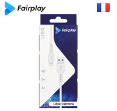 Cable USB vers Lightning 2A Fairplay 1M Blanc LIRIO S2 Cable USB vers Lightning 2A Fairplay 1M Blanc LIRIO S2