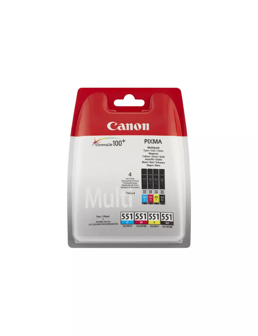 Cartouche Canon CLI 551 C/M/Y/BK Pack 3 Couleurs + 1 Noir