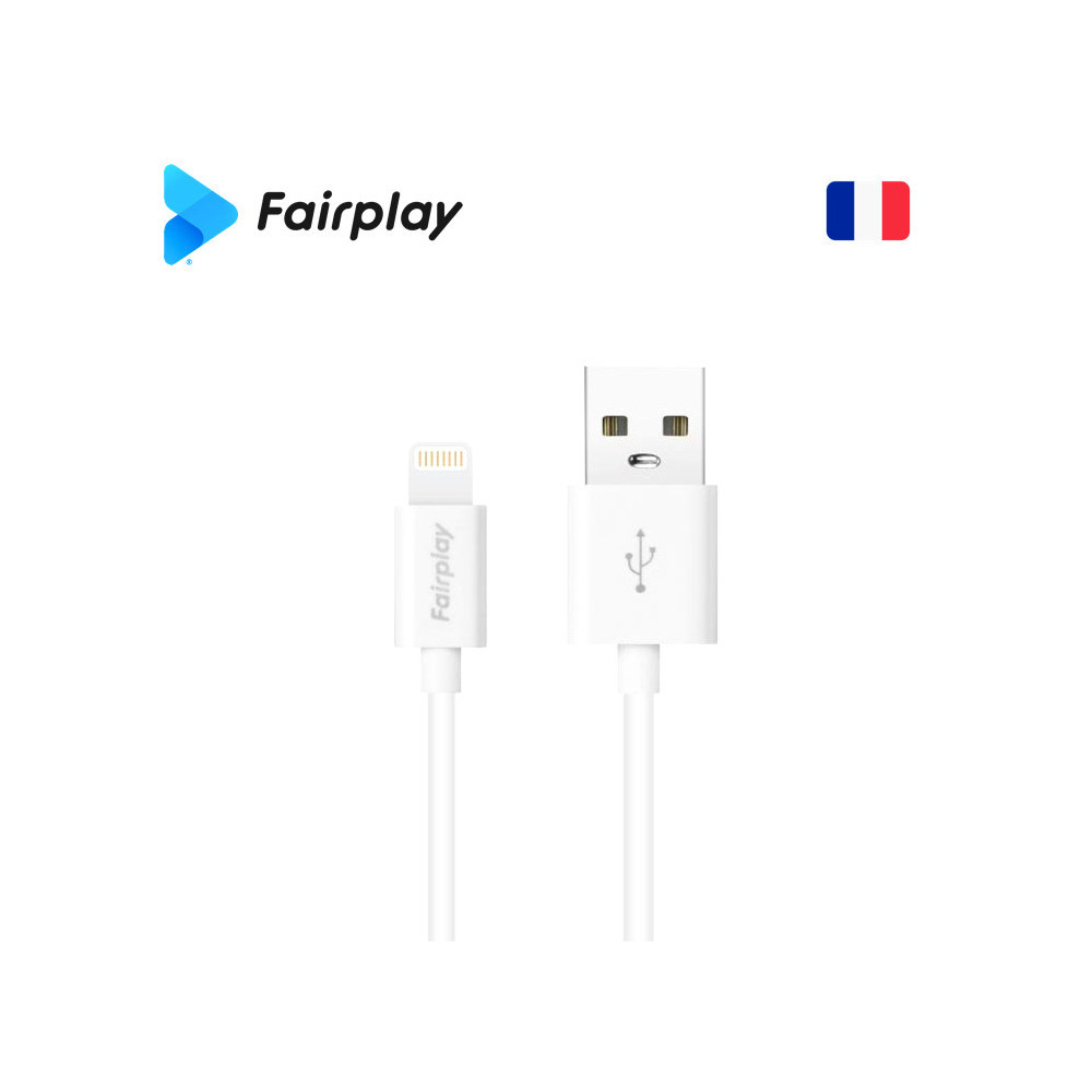 Cable USB vers Lightning 2.4A Fairplay SENECIO 1M Blanc Cable USB vers Lightning 2.4A Fairplay SENECIO 1M Blanc