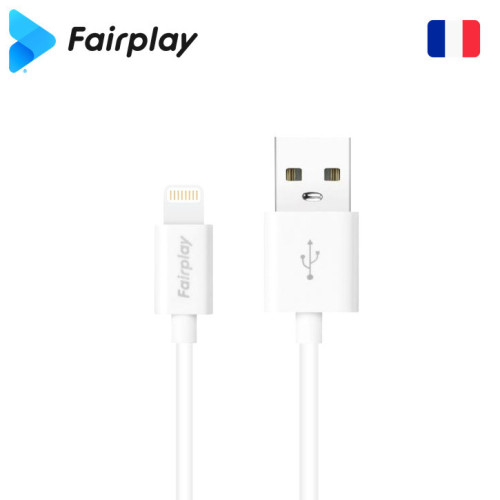 Cable USB vers Lightning 2.4A Fairplay SENECIO 1M Blanc CAUSBFP-C03L1B - 1 Cable USB vers Lightning 2.4A Fairplay SENECIO 1M Blanc CAUSBFP-C03L1B - 1