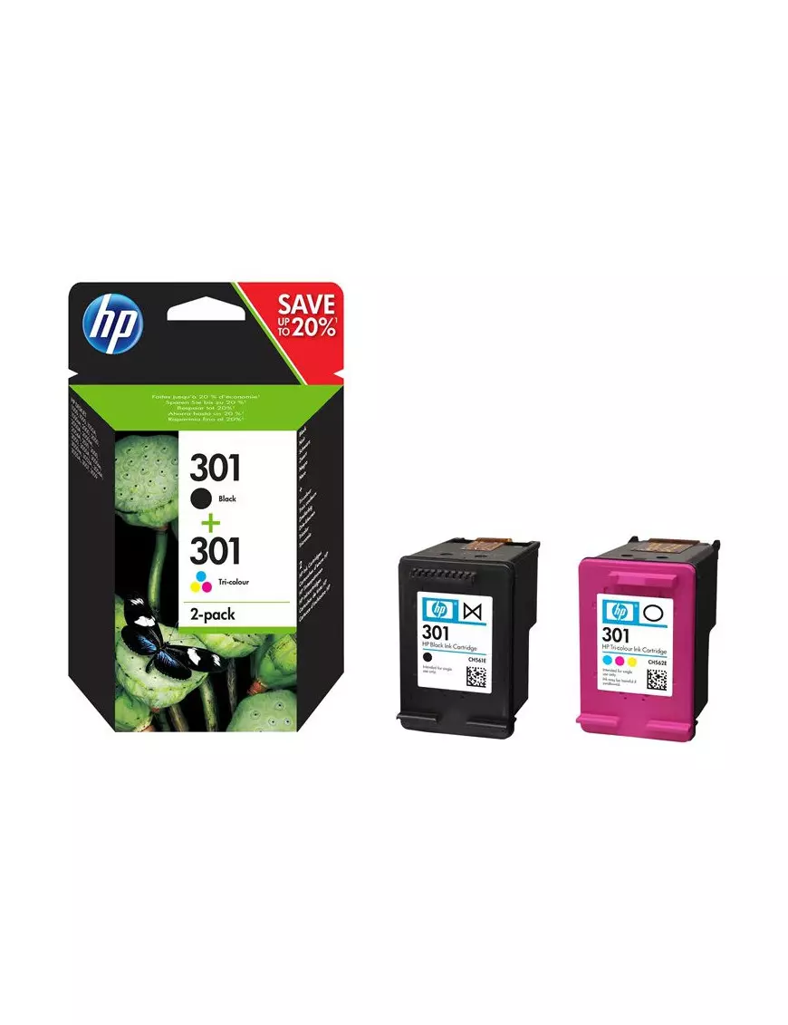 Pack Cartouche HP 301 Noir + Couleur N9J72AE CARTHP301PACK - 1