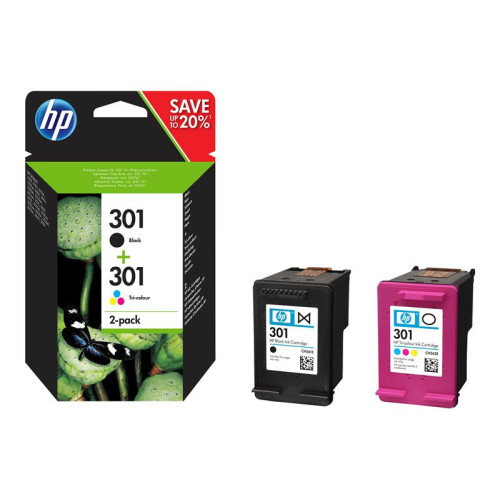 Pack Cartouche HP 301 Noir + Couleur N9J72AE CARTHP301PACK - 1
