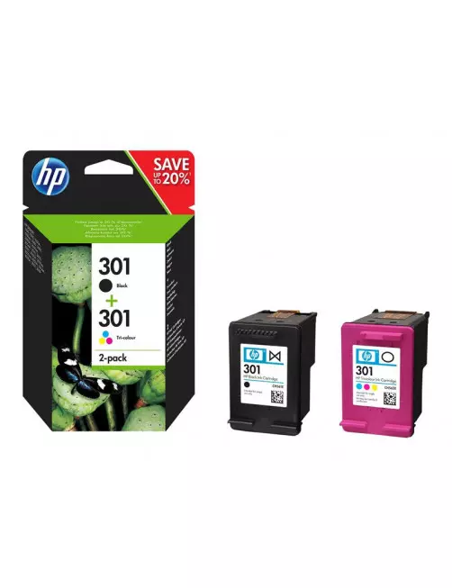 Pack Cartouche HP 301 Noir + Couleur N9J72AE CARTHP301PACK - 1
