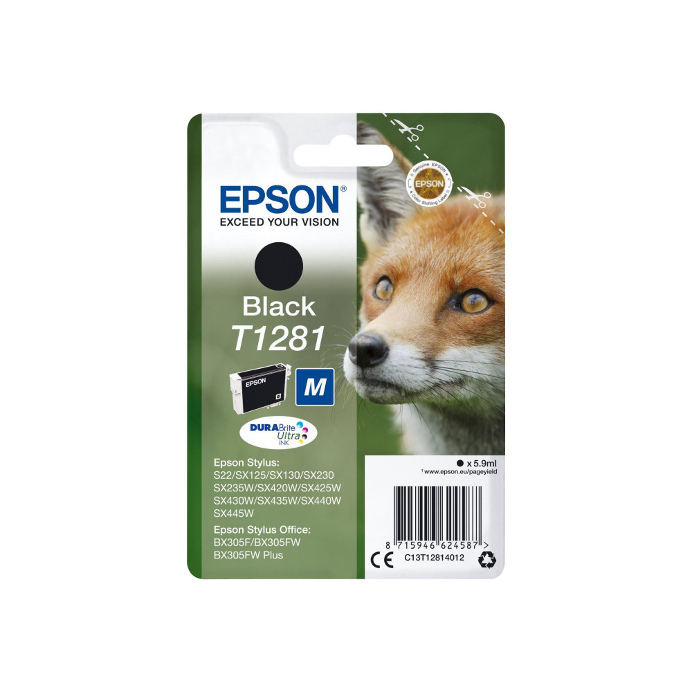 Cartouche Epson T1281 Noir SX125/420W/425W/S22/BX305 Cartouche Epson T1281 Noir SX125/420W/425W/S22/BX305