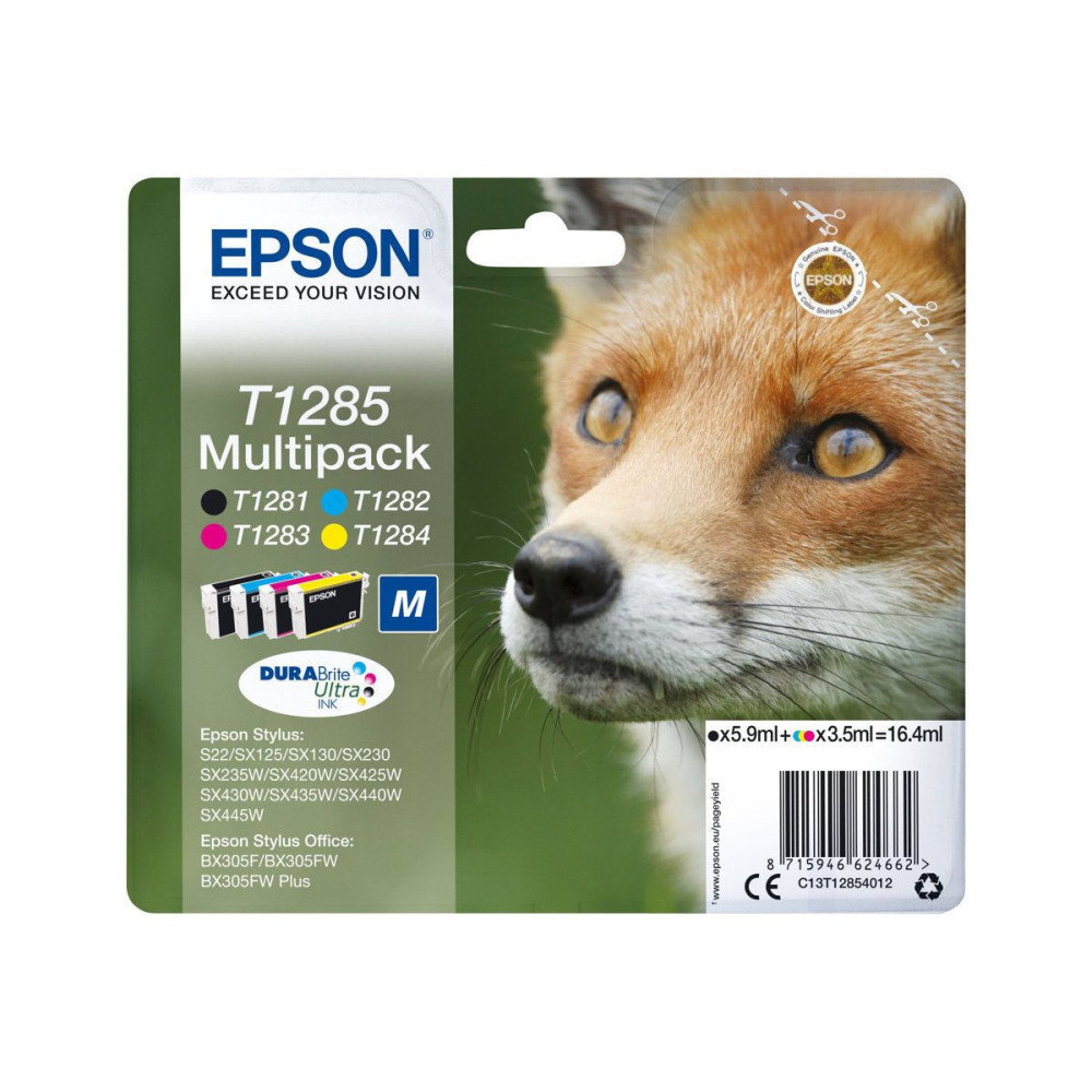 Cartouche Epson T1285 Noire + 3 Couleurs SX125/420W/425W/S22/BX305 Cartouche Epson T1285 Noire + 3 Couleurs SX125/420W/425W/S22/BX305