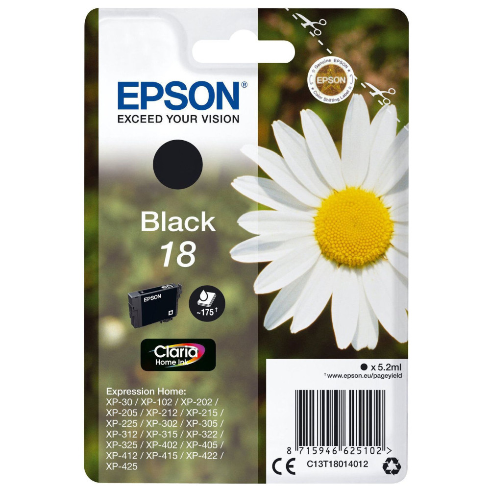 Cartouche Epson T1801 Noir XP-102/212/215/30/305/312/315/405/412/415 Cartouche Epson T1801 Noir XP-102/212/215/30/305/312/315/405/412/415