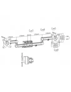 Double Bras pour Ecran 17" à 32" pour rail de fixation Slatwall KIMEX - 6