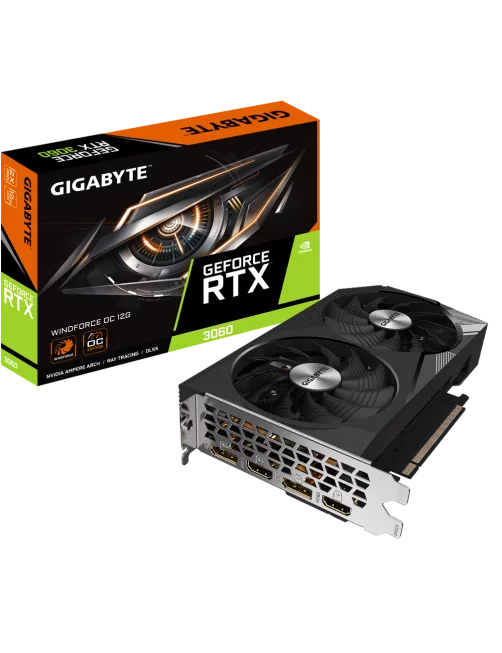 Carte Graphique Gigabyte GV-N3060WF2OC-12GD RTX 3060 WINDFORCE OC 12G Gigabyte - 1 Carte Graphique Gigabyte GV-N3060WF2OC-12GD RTX 3060 WINDFORCE OC 12G Gigabyte - 1