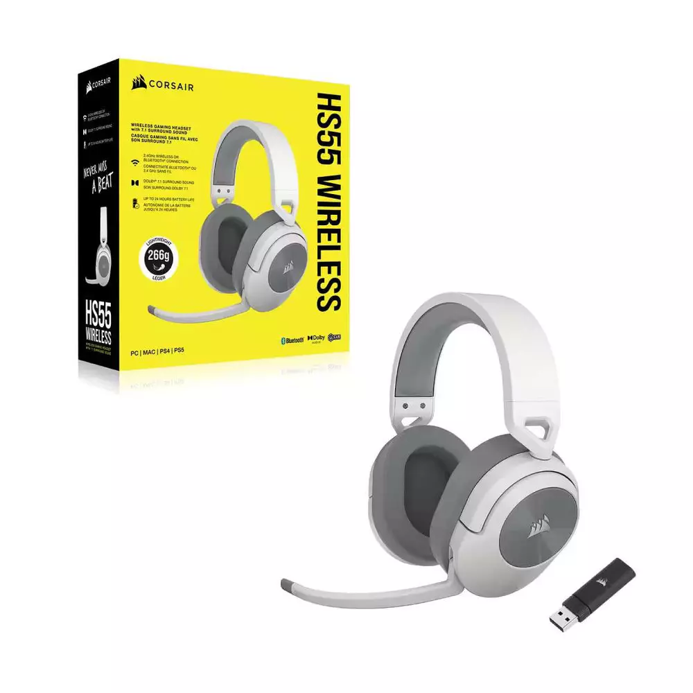 Casque Corsair HS55 Wireless Gaming Blanc