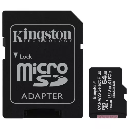 Mémoire Micro SDXC 64Go Kingston Canvas Select Plus A1/V10/UHS-I