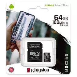 Mémoire Micro SDXC 64Go Kingston Canvas Select Plus A1/V10/UHS-I