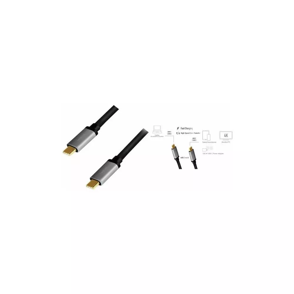 Cable USB 3.2 type C vers C 1.5m 100 Watts LogiLink CUA0106