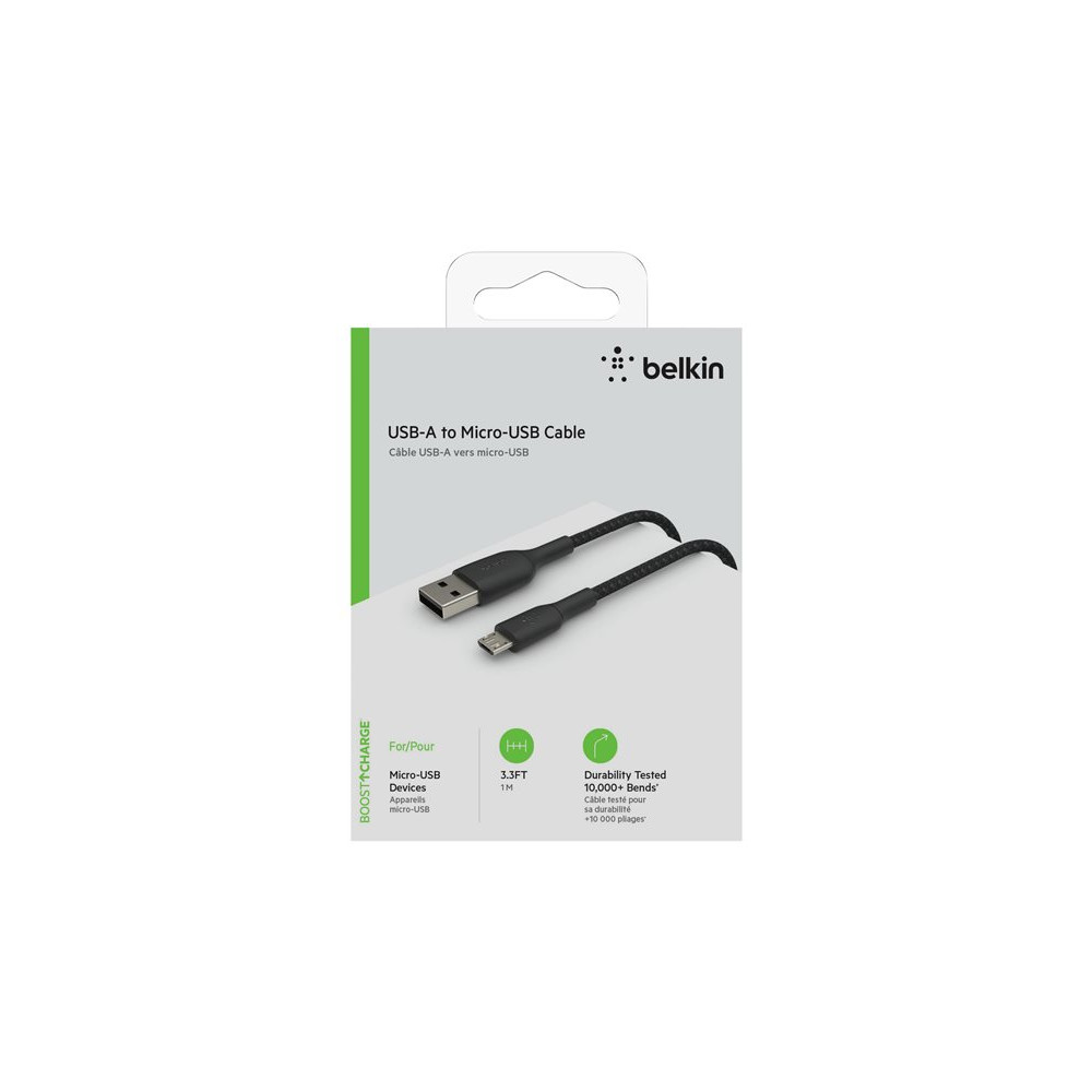 Cable USB vers Micro USB 2.4A Belkin 1m tressée Noir Cable USB vers Micro USB 2.4A Belkin 1m tressée Noir