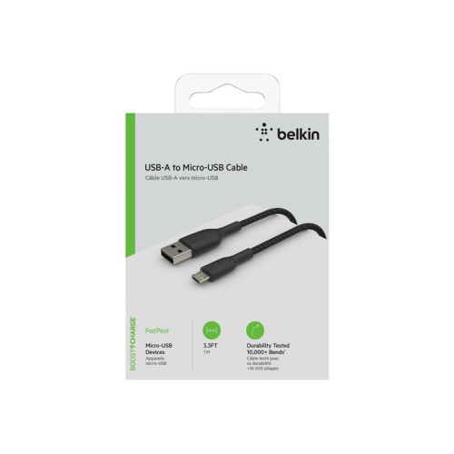 Cable USB vers Micro USB 2.4A Belkin 1m tressée Noir