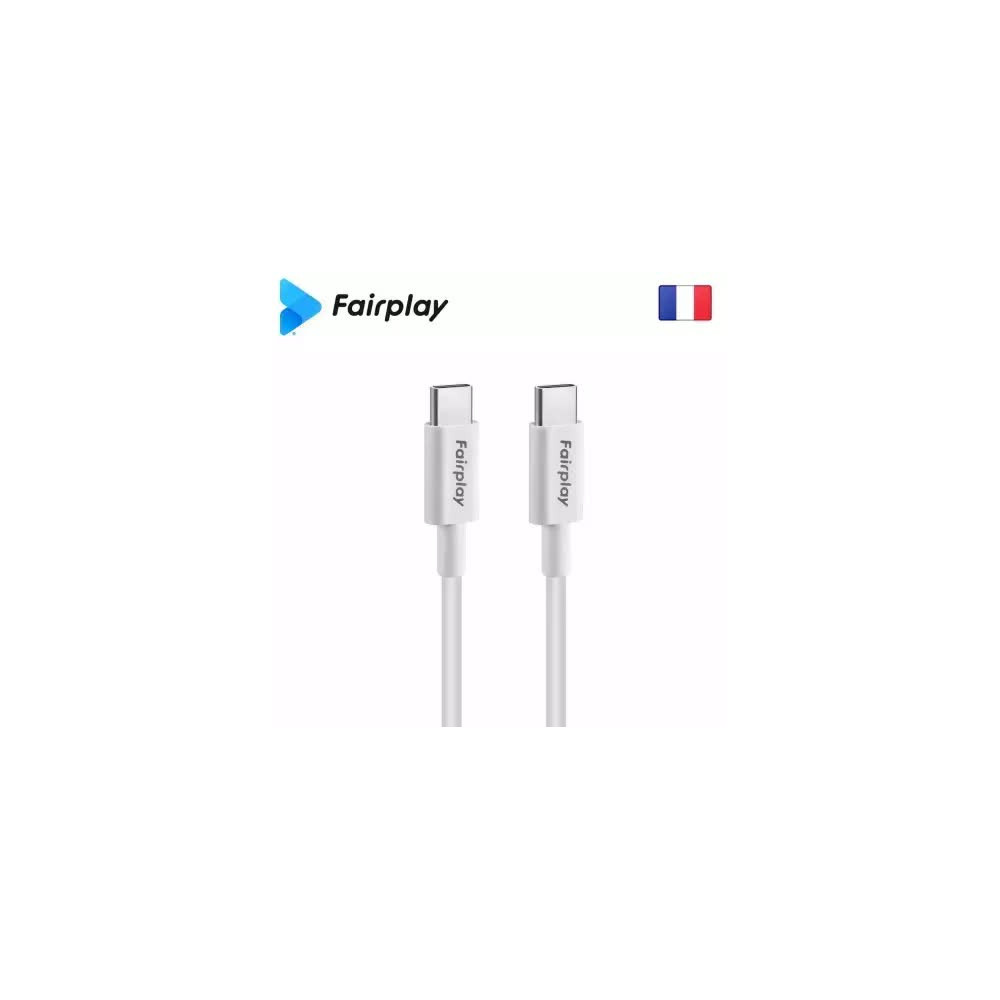 Cable USB Type-C vers Type-C PD 60W Fairplay 2M Blanc Cable USB Type-C vers Type-C PD 60W Fairplay 2M Blanc
