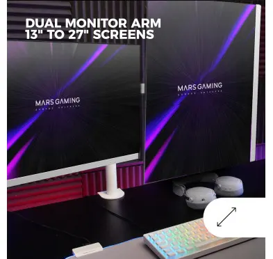 Bras support double écran Mars Gaming MARM2W Blanc jusqu'à 27" 8Kg