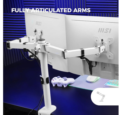 Bras support double écran Mars Gaming MARM2W Blanc jusqu'à 27" 8Kg