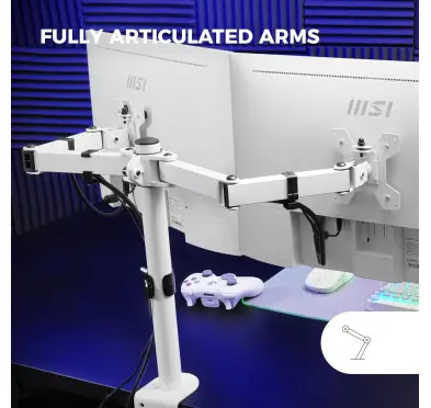 Bras support double écran Mars Gaming MARM2W Blanc jusqu'à 27" 8Kg