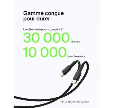 Cable USB vers Type-C 3A Belkin 15cm tressée Noir