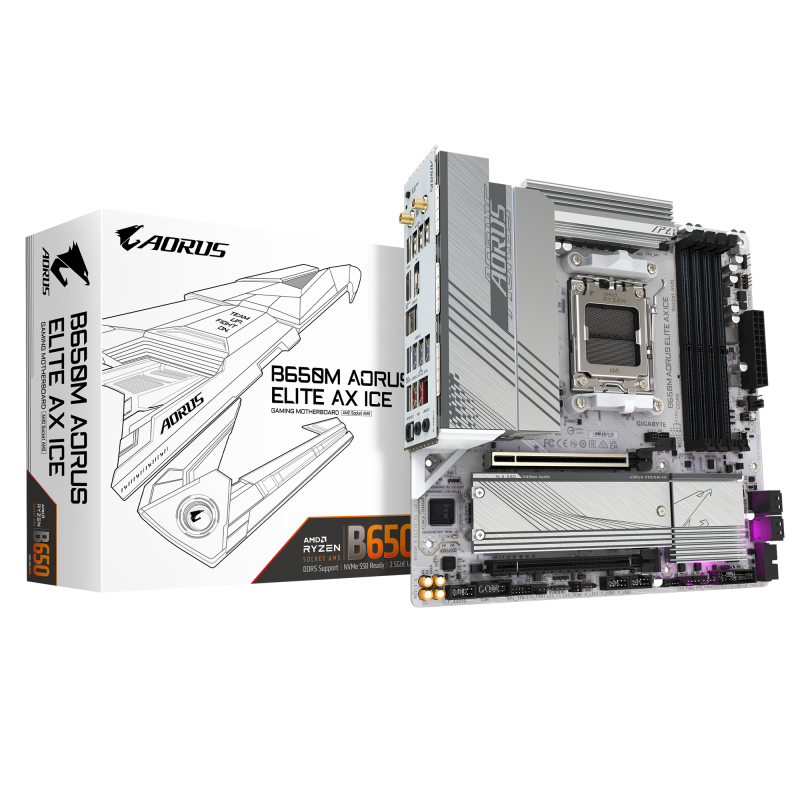 Carte Mère Gigabyte B650M AORUS ELITE AX ICE mATX AM5 DDR5 WIFI 6E
