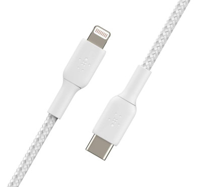Cable USB Type-C vers Lightning 2m Belkin tressé Blanc
