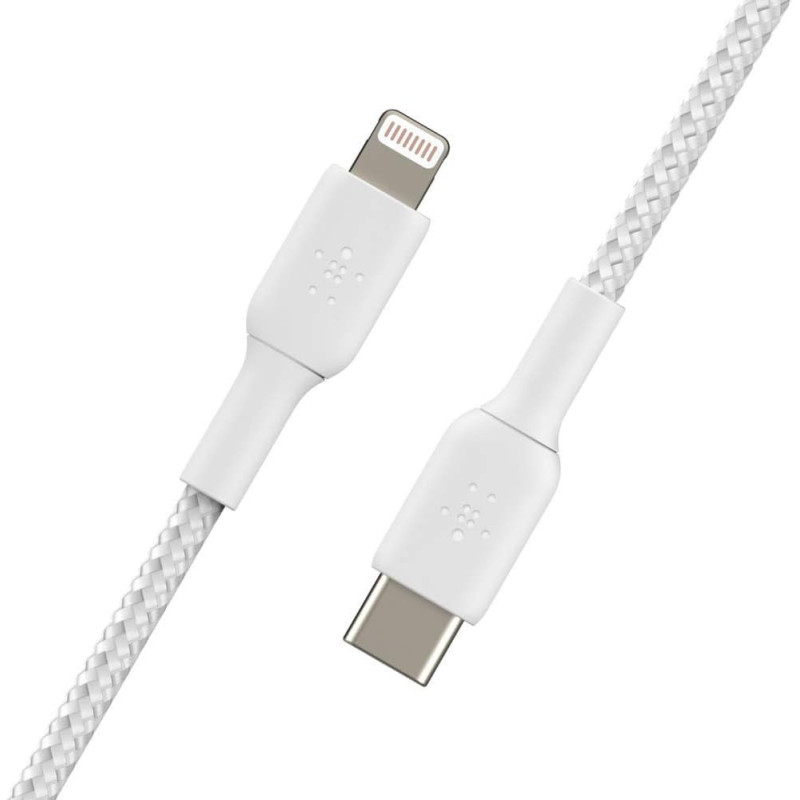Cable USB Type-C vers Lightning 2m Belkin tressé Blanc