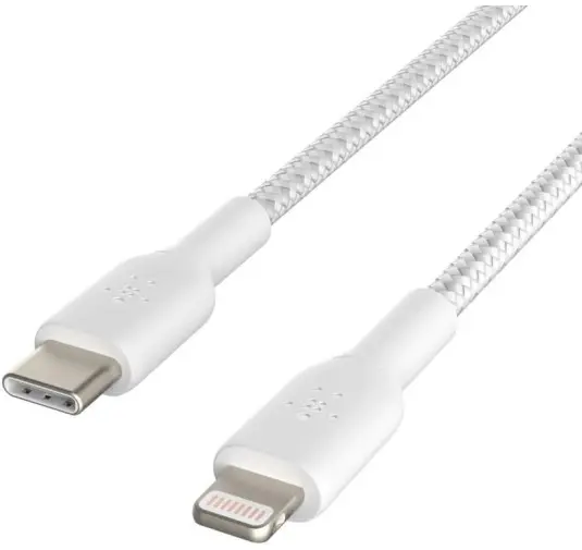 Cable USB Type-C vers Lightning 2m Belkin tressé Blanc