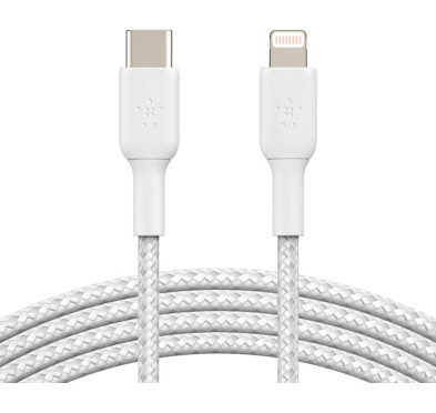 Cable USB Type-C vers Lightning 2m Belkin tressé Blanc