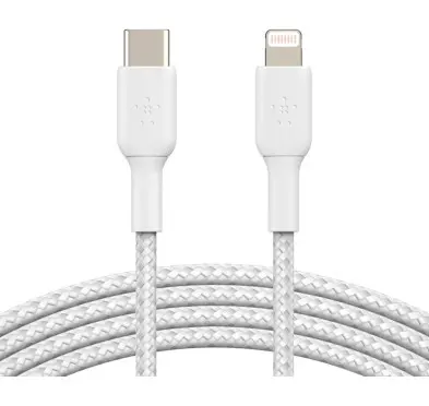 Cable USB Type-C vers Lightning 2m Belkin tressé Blanc