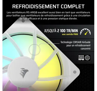 Ventilateur Corsair RS120 ARGB 120mm Blanc