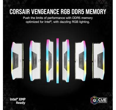 DDR5 Corsair Vengeance RGB Kit 32Go 2x16Go 5600Mhz CL40 Blanc XMP