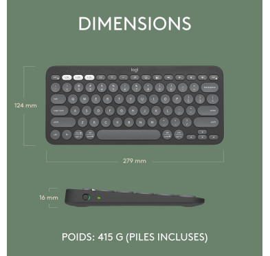 Clavier Logitech Pebble Keys 2 K380s Graphite Multi-Device Bluetooth