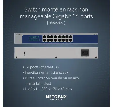 Switch RJ45 Netgear JGS516-300EUS 10/100/1000 Mbps 16 Ports Rackable