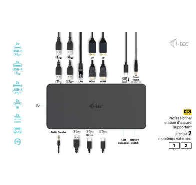 Station d'Accueil i-tec USB-C Dual 4K HDMI DP PD100W